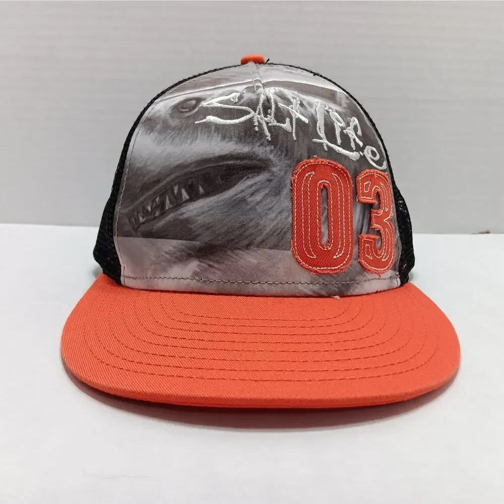 Salt Life Trucker Hat Mens OSFM Orange Shark Graphic‎ Snapback Mesh Flat Bill 03
